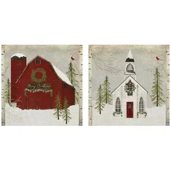 Sale Barn and Church Canvas Art Prints, Set of 2 Christmas Art & Wall Decor