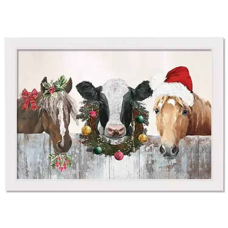 Online Barn Animals White Framed Canvas Art Print Christmas Art & Wall Decor