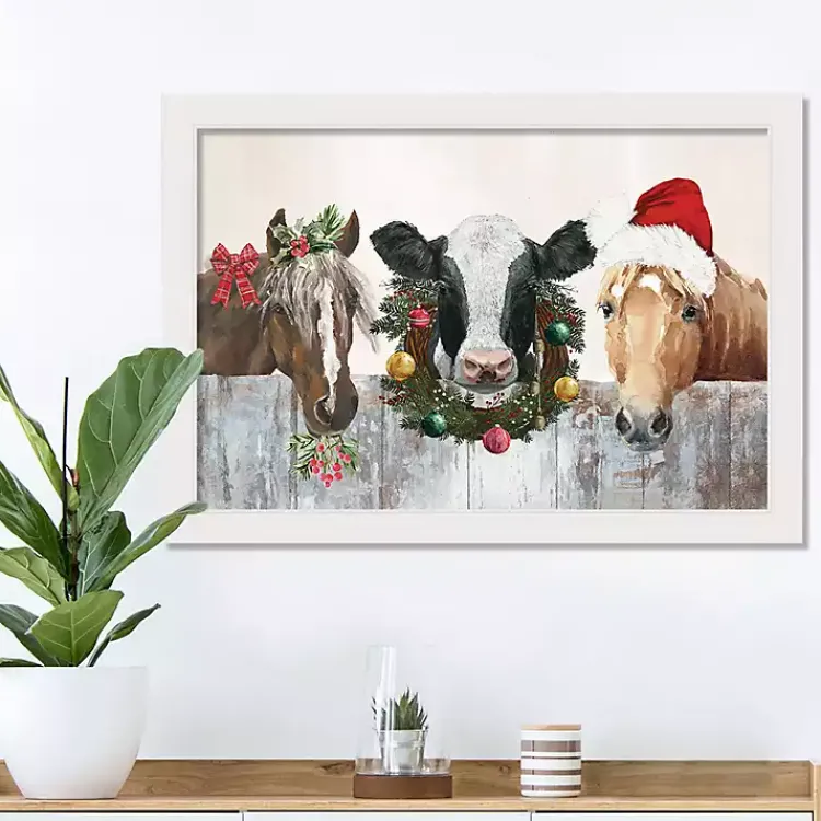 Online Barn Animals White Framed Canvas Art Print Christmas Art & Wall Decor