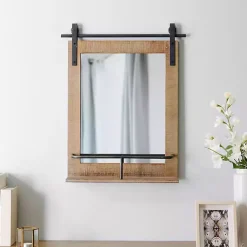 Kirklands Home Decorative Mirrors|Barn Door Mirror with Shelf Brown