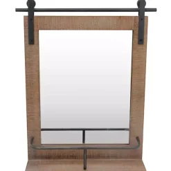 Kirklands Home Decorative Mirrors|Barn Door Mirror with Shelf Brown