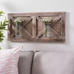 Kirklands Home Wall Plaques|Barn Door Wall Plaque with Glass Vases Brown