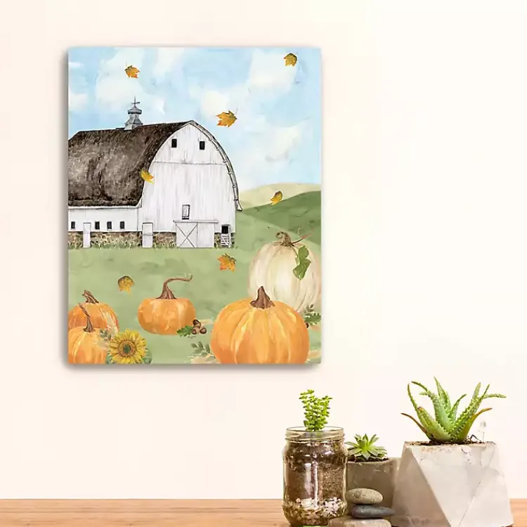 Discount Barn with Pumpkins Canvas Art Print, 20x16 in. Fall