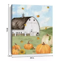 Outlet Barn with Pumpkins Canvas Art Print, 30x24 in. Fall