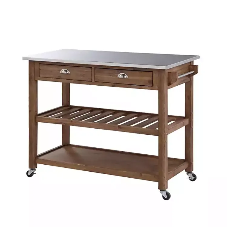 Kirklands Home Kitchen Islands & Bar Carts|Barnwood Sonoma Stainless Steel Top Kitchen Cart Brown