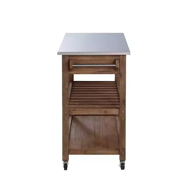Kirklands Home Kitchen Islands & Bar Carts|Barnwood Sonoma Stainless Steel Top Kitchen Cart Brown