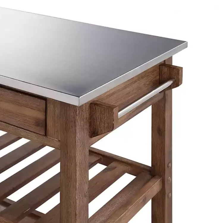 Kirklands Home Kitchen Islands & Bar Carts|Barnwood Sonoma Stainless Steel Top Kitchen Cart Brown