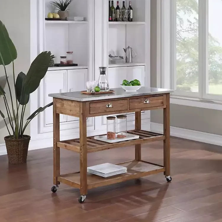 Kirklands Home Kitchen Islands & Bar Carts|Barnwood Sonoma Stainless Steel Top Kitchen Cart Brown