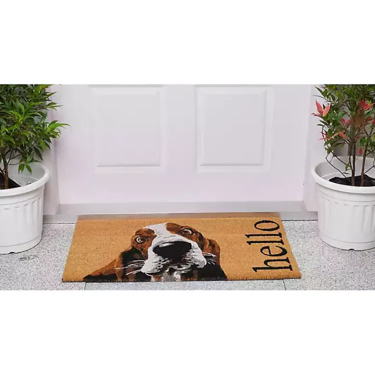 Kirklands Home Doormats|Basset Hound Hello Doormat Brown