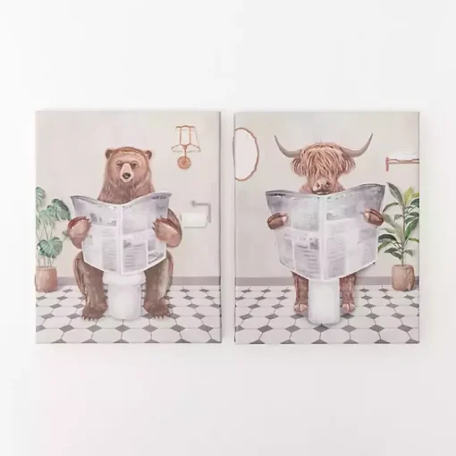 Kirklands Home Canvas Art|Bathroom Animals Canvas Art Prints, Set of 2 White