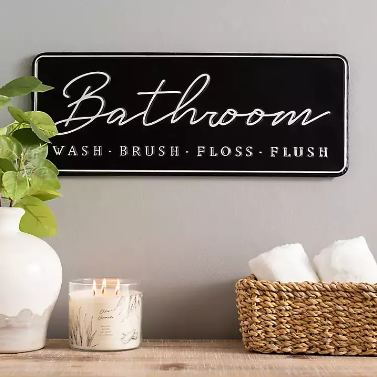 Kirklands Home Wall Quotes & Signs|Bathroom Wash Brush Floss Flush Wall Plaque Black
