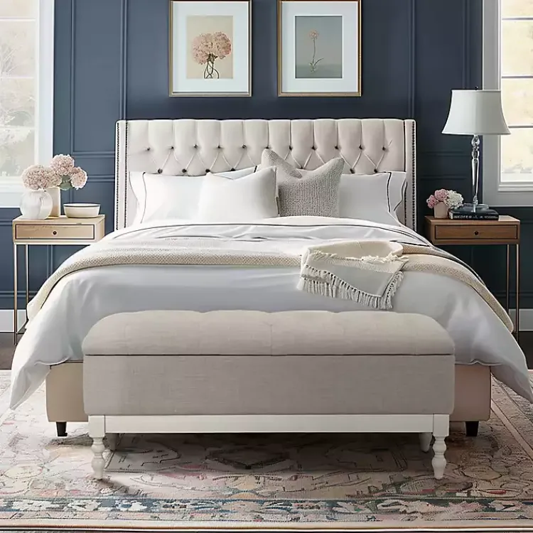 Kirklands Home Benches & Ottomans|Beckett White and Tufted Storage Bench Gray