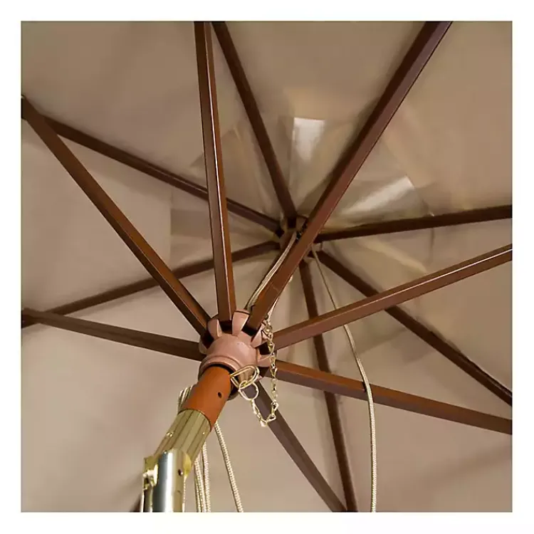 Kirklands Home Outdoor Accent Furniture|Beige 9 ft. Eucalyptus Outdoor Umbrella Tan