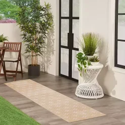 Kirklands Home Outdoor Rugs|Beige & Ivory Quatrefoil Indoor/Outdoor Runner