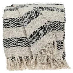 Discount Beige and Black Diamond Stripe Throw Blankets & Throws