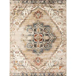 Kirklands Home Area Rugs|Beige and Gold Medallion Area Rug, 5x7