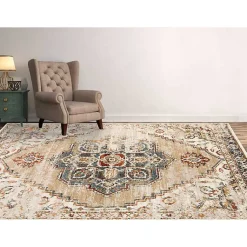 Kirklands Home Area Rugs|Beige and Gold Medallion Area Rug, 5x7