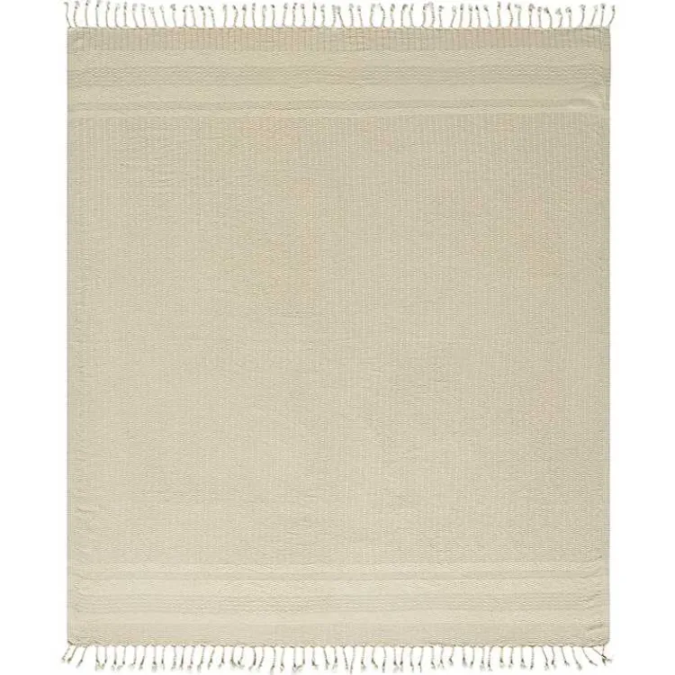 Beige and White Stripes Cotton Throw Blankets & Throws