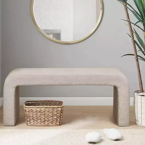 Kirklands Home Benches & Ottomans|Beige Boucle Waterfall Bench Brown
