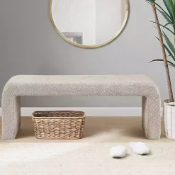 Kirklands Home Benches & Ottomans|Beige Boucle Waterfall Bench, 52 in. Brown