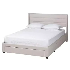 Kirklands Home Beds & Headboards|Beige Braylon Upholstered 3-Drawer Queen Bed Tan