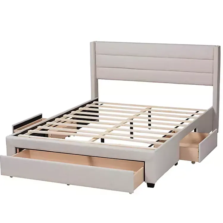 Kirklands Home Beds & Headboards|Beige Braylon Upholstered 3-Drawer Queen Bed Tan