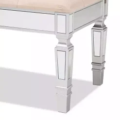 Kirklands Home Benches & Ottomans|Beige Button Tufted Bench with Mirrored Base Tan
