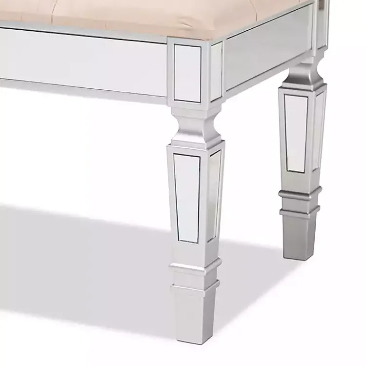 Kirklands Home Benches & Ottomans|Beige Button Tufted Bench with Mirrored Base Tan