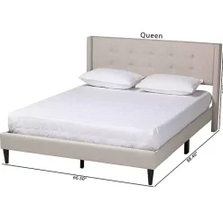 Kirklands Home Beds & Headboards|Beige Button Tufted Headboard Queen Bed Frame Tan
