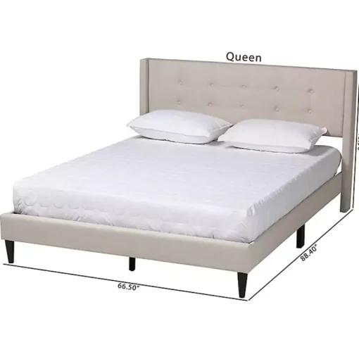 Kirklands Home Beds & Headboards|Beige Button Tufted Headboard Queen Bed Frame Tan