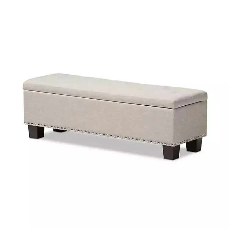 Kirklands Home Benches & Ottomans|Beige Button-Tufted Upholstered Storage Bench Tan