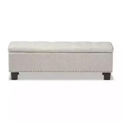 Kirklands Home Benches & Ottomans|Beige Button-Tufted Upholstered Storage Bench Tan