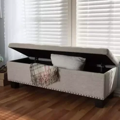 Kirklands Home Benches & Ottomans|Beige Button-Tufted Upholstered Storage Bench Tan