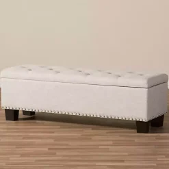 Kirklands Home Benches & Ottomans|Beige Button-Tufted Upholstered Storage Bench Tan