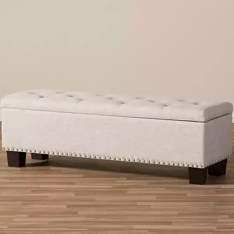 Kirklands Home Benches & Ottomans|Beige Button-Tufted Upholstered Storage Bench Tan