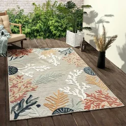 Kirklands Home Outdoor Rugs|Beige Coral Reef Area Rug, 5x7 Tan