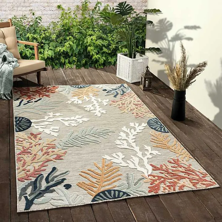 Kirklands Home Outdoor Rugs|Beige Coral Reef Area Rug, 5x7 Tan