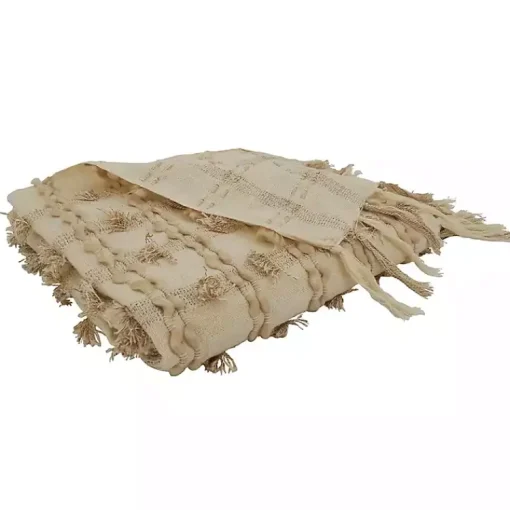 Best Beige Dotted Fringe Throw Blanket Blankets & Throws
