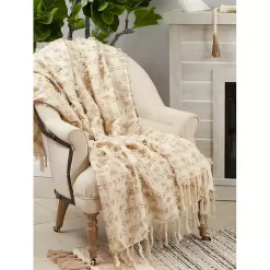 Best Beige Dotted Fringe Throw Blanket Blankets & Throws
