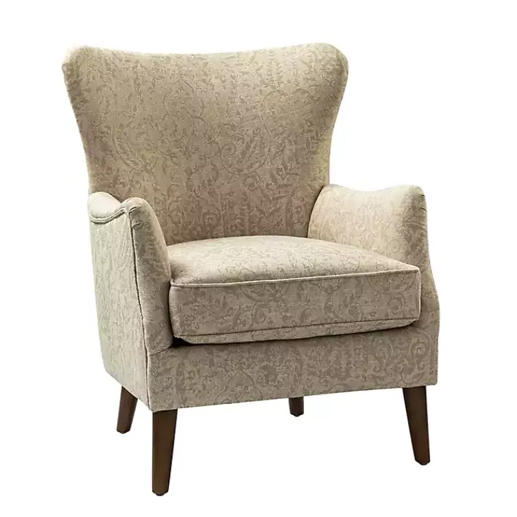 Kirklands Home Accent Chairs|Beige Floral Damask Wingback Accent Chair Tan