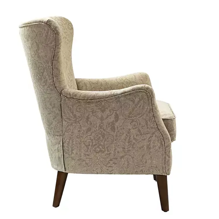 Kirklands Home Accent Chairs|Beige Floral Damask Wingback Accent Chair Tan