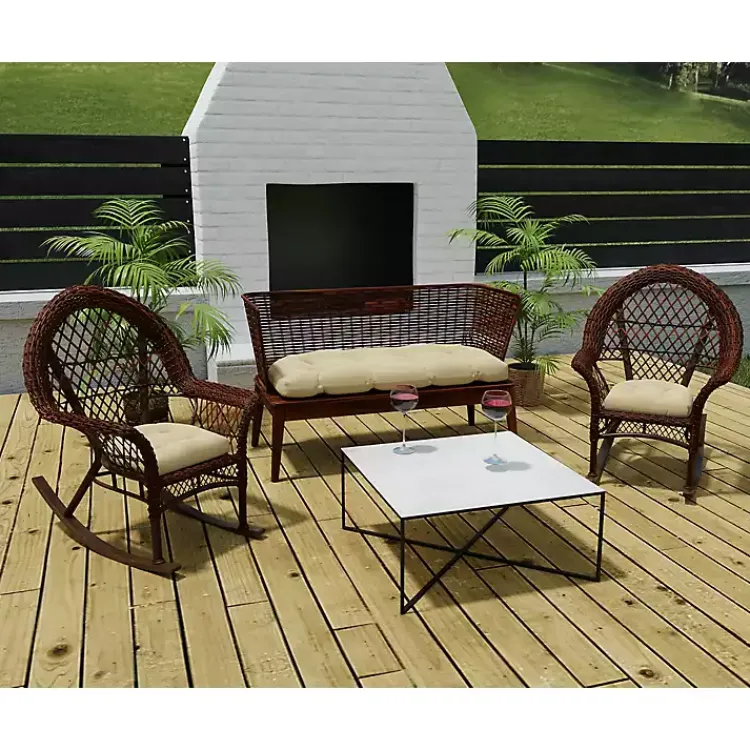 Kirklands Home Outdoor Cushions & Pillows|Beige French Edge 3-pc. Outdoor Wicker Cushion Set Tan