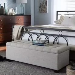 Kirklands Home Entryway Furniture|Beige Grid-Tufted Contemporary Storage Bench Tan