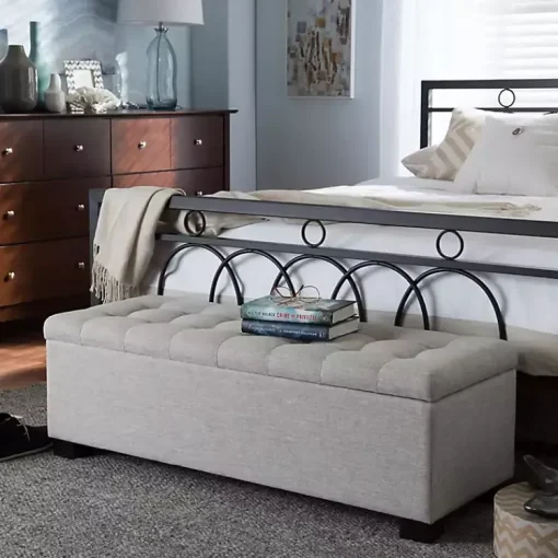 Kirklands Home Entryway Furniture|Beige Grid-Tufted Contemporary Storage Bench Tan