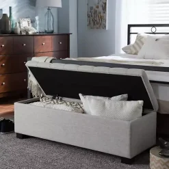 Kirklands Home Entryway Furniture|Beige Grid-Tufted Contemporary Storage Bench Tan