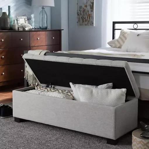 Kirklands Home Entryway Furniture|Beige Grid-Tufted Contemporary Storage Bench Tan