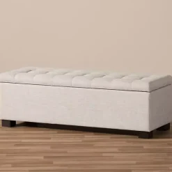 Kirklands Home Entryway Furniture|Beige Grid-Tufted Contemporary Storage Bench Tan