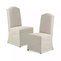 Kirklands Home Dining Chairs|Beige High Back Skirted Dining Chairs, Set of 2 Tan