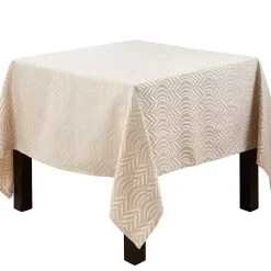 Kirklands Home Table Linens|Beige Jacquard Leaf Tablecloth, 72 in. Brown