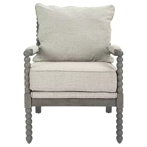 Kirklands Home Accent Chairs|Beige Liam Turned Leg Accent Chair Ivory